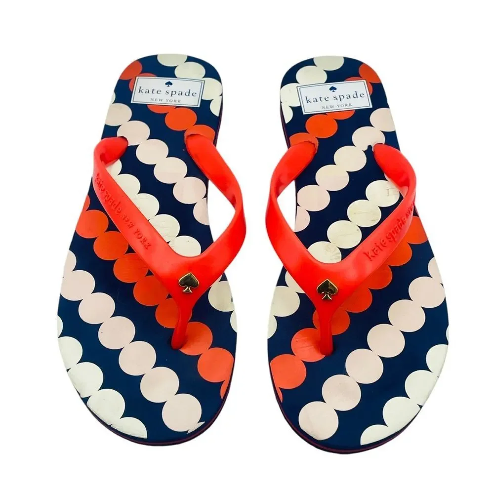 Kate Spade Orange & Blue Polka Dot Rubber Sandals Flip Flops Sz 7
